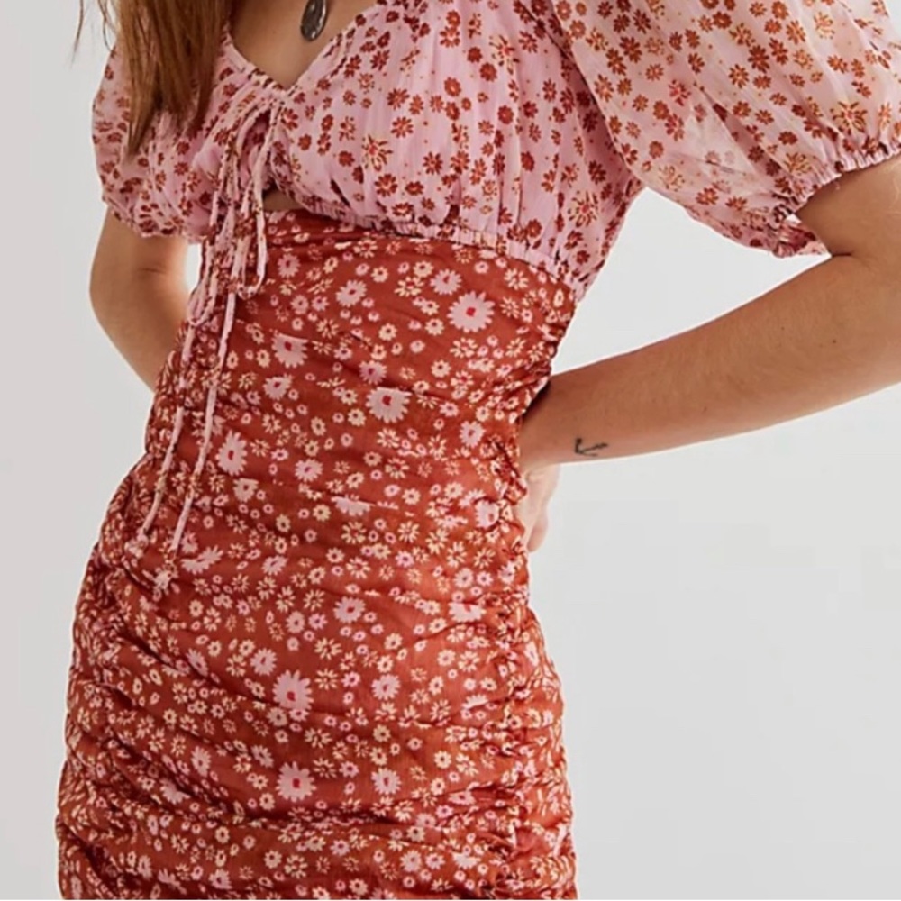 Free People Women's Pink and Brown Dress